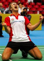 Joachim Persson fotograferet efter en sejr i sidste års Malaysia Open. Også i Denmark Open i Odense har han grund til at juble. 