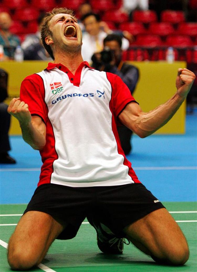 Joachim Persson fotograferet efter en sejr i sidste års Malaysia Open. Også i Denmark Open i Odense har han grund til at juble. 