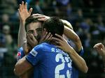 Hoffenheims Vedad Ibisevic jubler over sin scoring. 