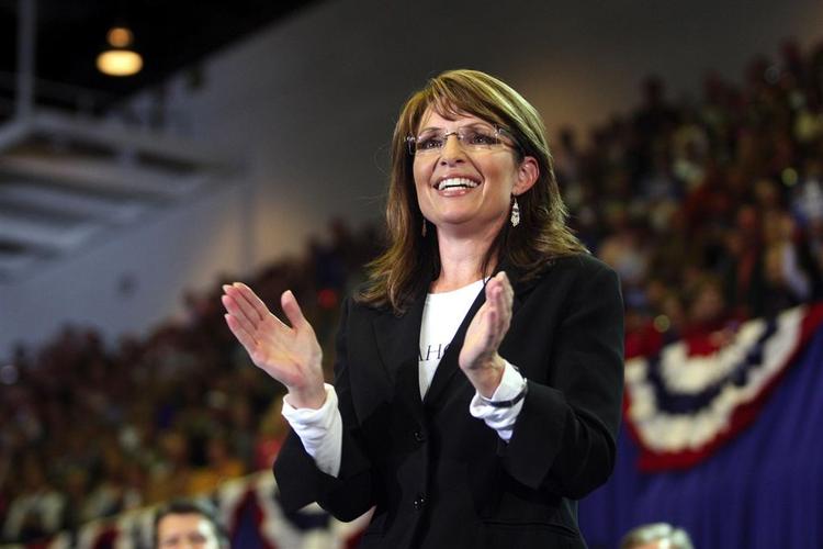 Her ses den republikanske vicepræsidentkandidat, Sarah Palin, til en tale i Asheville. Arkivfoto. 