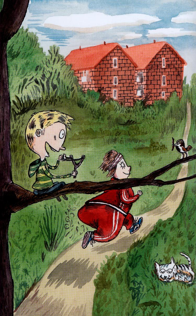 Hvis du affyrer slangebøssen mod en rød dames store bagdel, så står den på 'høvl'. Illustration fra omslaget/Rasmus Bregnhøj 