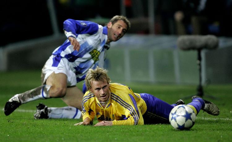 Danmarks eneste poit mod Spanien blev hentet af Brøndby, der spillede 1-1 mod Espanyol med bl.a. Asbjørn Sennels (billedet), Dan Anton Johansen, Jonas Kamper, Kim Christensen, Markus Lantz, Johan Elmander og Morten Skoubo på holdet. Arkivfoto. 