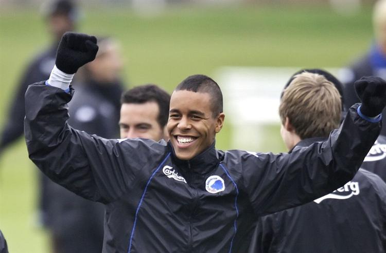 Mathias 'Zanka' Jørgensen jubler under FC Københavns sidste træning, inden holdet rejste til Spanien i går. 