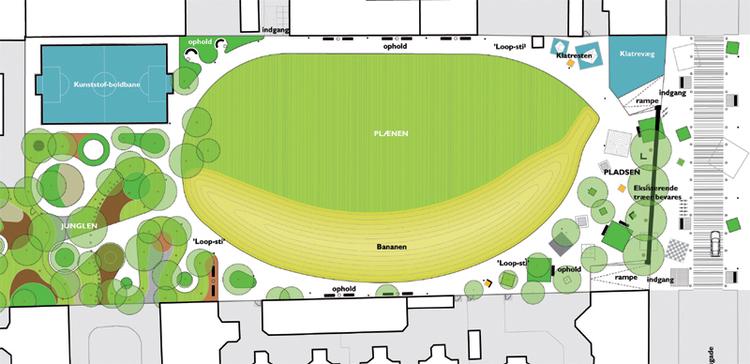 Multiparken BaNanna Park ved Nannasgade på Nørrebro bliver bygget fra næste år. Tegning: Københavns Kommune 