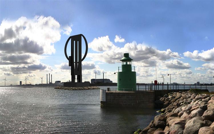 Det var planen, at 'Store Robert' skulle have stået her mellem Trekroner og den kommende krydstogtterminal. Modelfoto: Cowi 