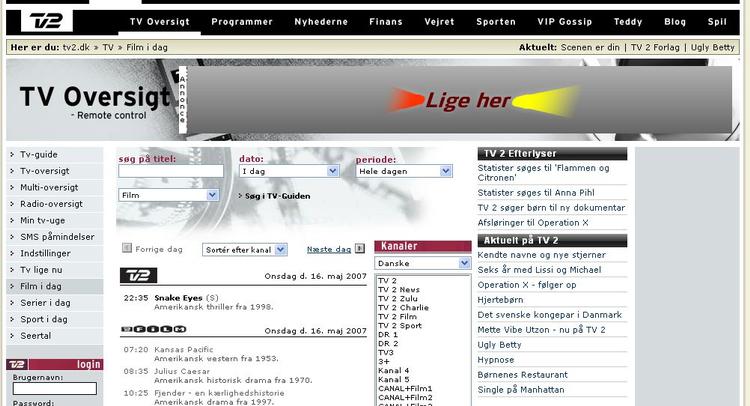 På TV2's guide finder man stort set alle de nødvendige funktioner i en veldesignet og effektiv webtjeneste. 