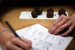 KUGLEREGN. De seks dommere noterede flittigt under blindsmagningen. Mathias Nørbæk Johansen (t.h.) køber typisk romkugler hos bageren et par gange om måneden. Hans favorit i testen var dog vinderkuglen First Price fra supermarkedet der var for mange klumper i bagernes. 
