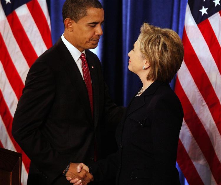 President-elect Obama shaking hands with Secretary of State designate Clinton 