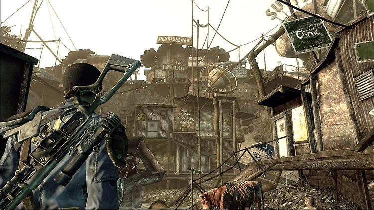 Spilrummet i 'Fallout 3' er svimlende stort, dystert og skræmmende familiært. Som rollespil er det et nyt referencepunkt i genren, da stemningen og følelsen af atomkrigens eftervirkninger er mesterligt forplantet i både præsentation, gameplay og handlerum. Illustration fra spillet 