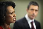 U.S. Secretary of State Condoleeza Rice at a joint news conference with Prime Minister Anders Fogh Rasmussen. 