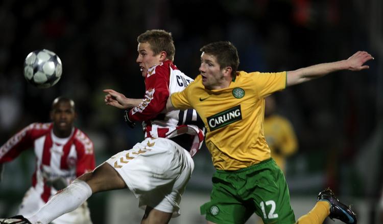 Jeppe Curth (i midten) var med til at sikre 2-1-sejren over Celtic for to uger siden. 