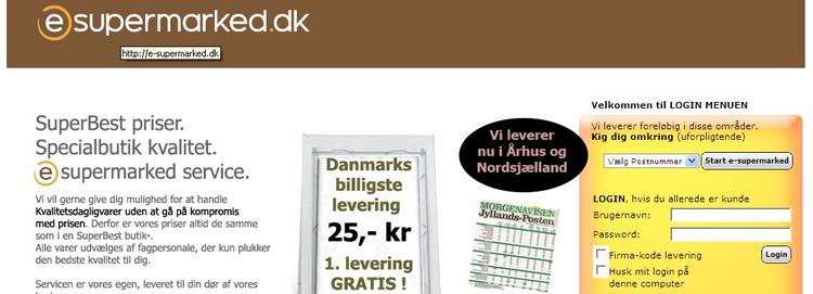 E-supermarked.dk hedder frimaet, som vil levere dagligvarer til københavnernes gadedør for 28 kroner per levering og til priser hentet på hylderne i SuperBest. 
