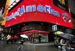 Bank of America på Times Sq. i New York. Arkivfoto. 