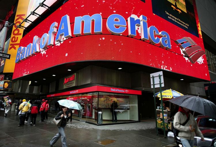 Bank of America på Times Sq. i New York. Arkivfoto. 