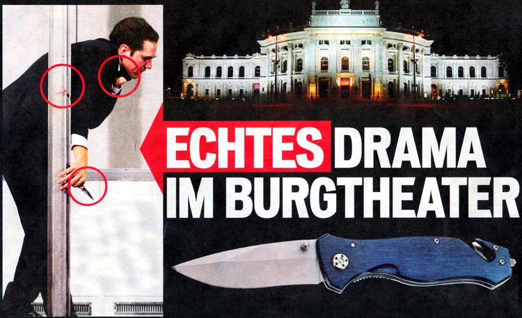 Østrigske medier - her avisen Österreich - har spekuleret livligt i et muligt mordkomplot mod den svensk-tyske skuespiller Daniel Hoevels på et teater i Wien. Billedet er fra en tidligere forestilling. Illustration: Österreich 