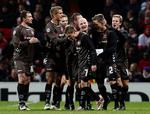 Sidst AaB var i aktion i Europa blev det til imponerende 2-2 på Old Trafford mod de forsvarende Champions League-mestre, Manchester United. Arkivfoto. 