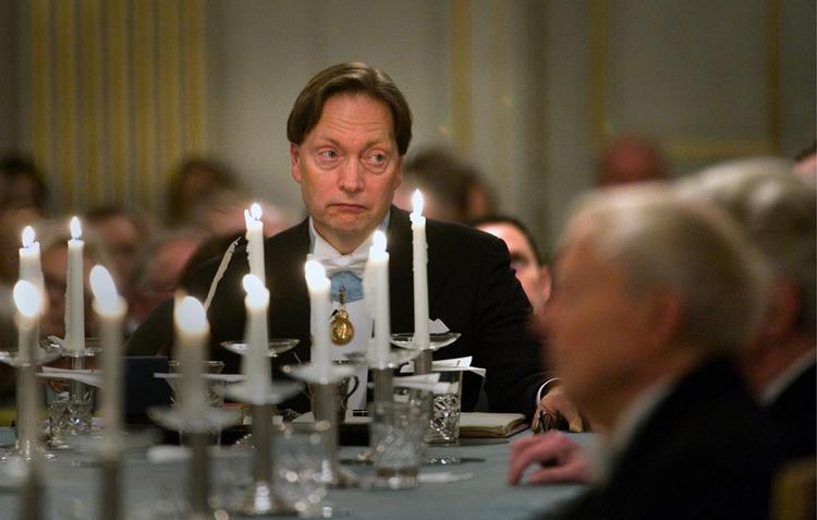 Den afgående formand Horace Engdahl ved akademiets årsmøde i  Stockholm lørdag. 