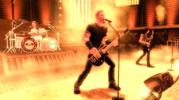 Stadig flere bands leverer musik til computerspil eller bliver ligefrem selv en del af handlingen - her Metallica med den danske trommeslager Lars Ulrich, der snart kommer som en version af 'Guitar Hero'. Foto: Activision 