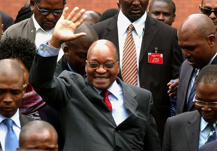 ANC-politikeren Jacob Zuma i 2006, da en afgørelse i landsretten fjernede en række korruptionsanklager mod ham. 