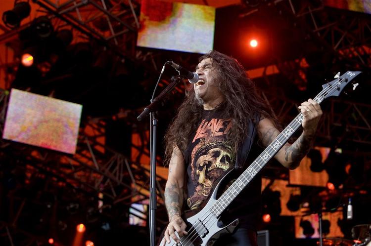 Foto fra koncert ude i virkeligheden - på Orange Scene - med de amerikanske  metaldrenge fra Slayer. 