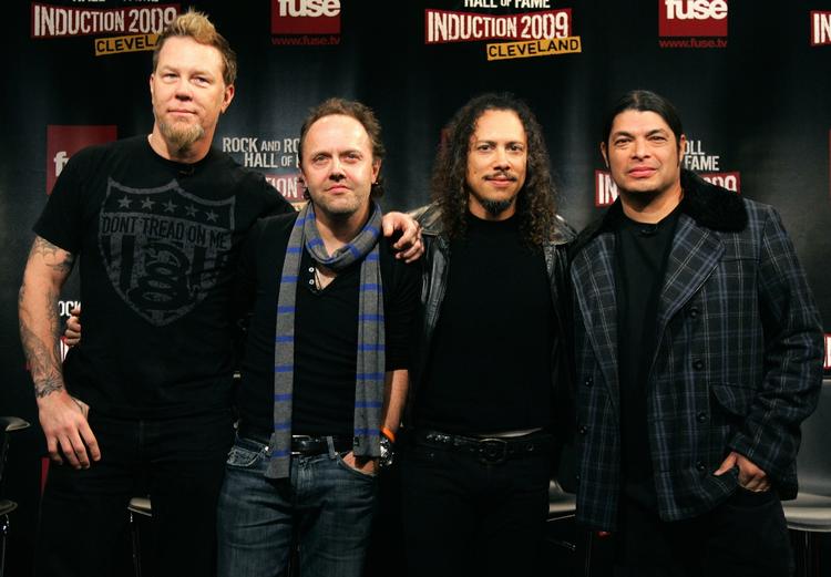 Metallica var til stede i New York, da nyheden blev offentliggjort. Fra venstre ses James Hetfield, Lars Ulrich, Kirk Hammett og Robert Trujillo. 