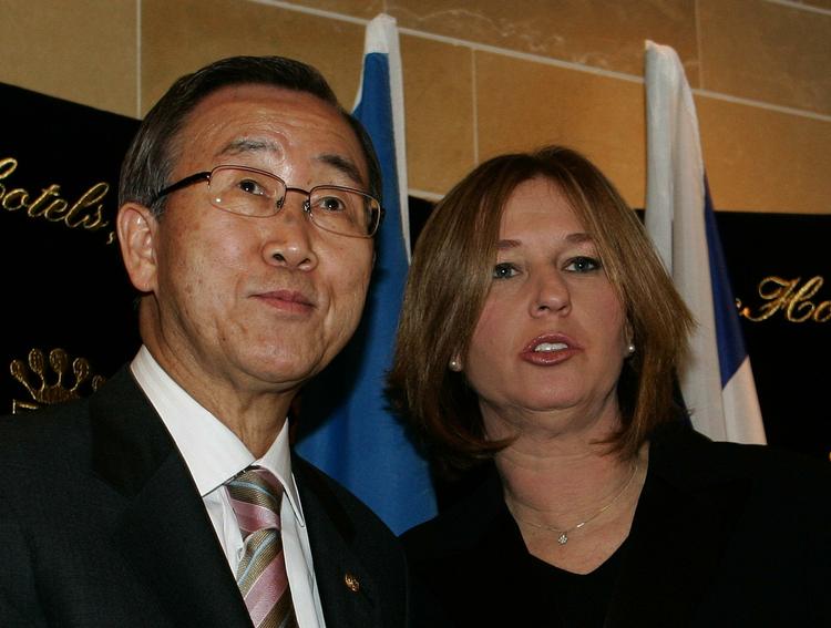 FN-generalsekretær Ban Ki-Moon under møde med den israelske udenrigsminister, Tzipi Livni. 