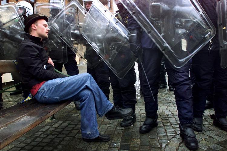 Swedish police at the 2001 EU summit in Gothenburg. 