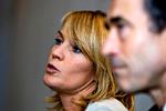 Conservative Leader Lene Espersen, flanked by Liberal Prime Minister Anders Fogh Rasmussen. Archive photo. 