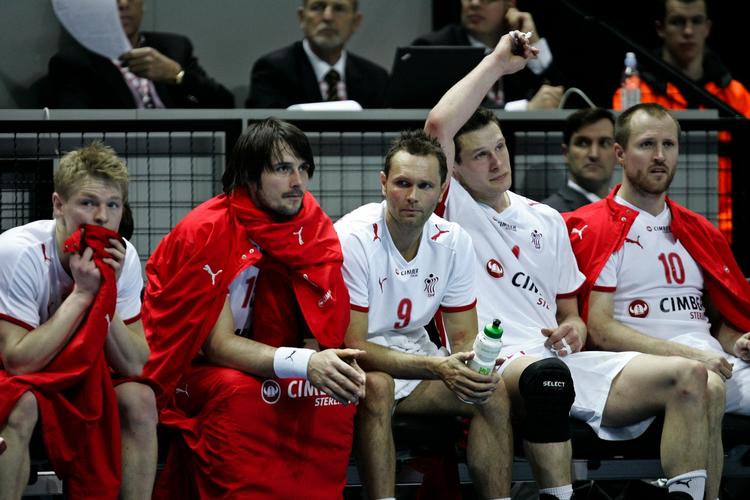 De danske håndboldmænd åbner mod Norge i Supercup. Fra venstre: Jesper Jensen, Bo Spellerberg, Lars Christiansen, Michael V. Knudsen og Klavs Bruun. Arkivfoto. 