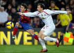 Bojan Krkic (tv.) stod for oplægget til det første af FC Barcelonas mål i pokalkampen mod Mallorca. 