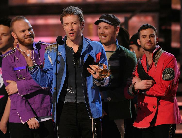 Coldplay på scenen i Los Angeles. 