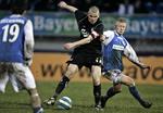 Brian T. Hamalainen (th.) - her i kamp for sin klub Lyngby - scorede tirsdag aften i sin U-21-debut mod Malta. 