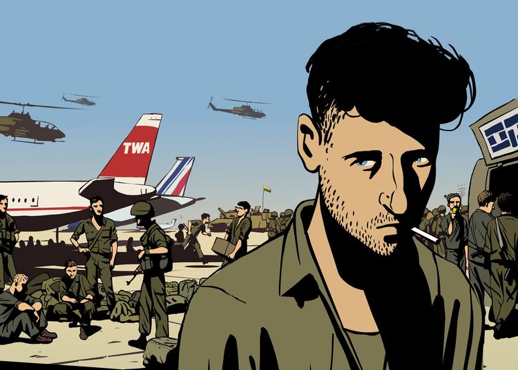 Da Ari, instruktør Ari Folmans yngre alter ego, lander i lufthavnen i Beirut i 1982, plages han af dødstanker. Fordi hans kæreste lige har droppet ham. Og så ligger oplevelserne på 200 meters afstand af massakrerne på de palæstinensiske flygtningelejre endda forude. Foto: Miracle Film 