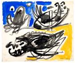 Asger Jorn er tilbage i sit elskede Paris med 105 tegninger og akvareller, blandt andet denne, 'Uden titel' fra 1951. Foto: Lars Bay 