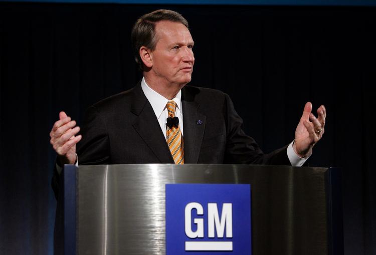 General Motors topchef, Rick Wagoner, fremlægger selskabets kriseplan på et  pressemøde i Detroit, USA. 