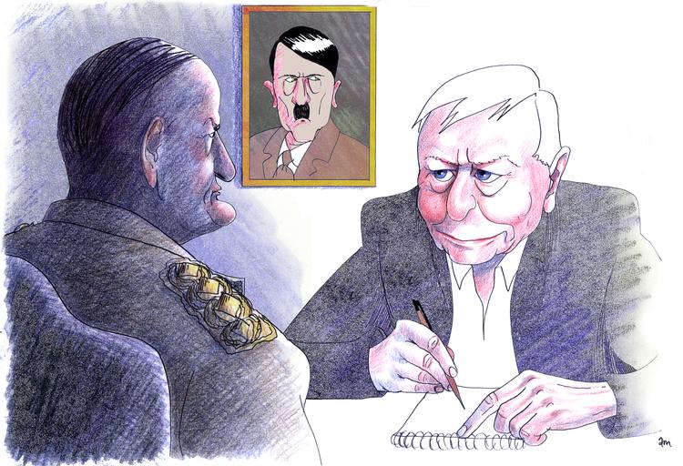 79-årige Hans Magnus Enzensberger har brugt tre år på at grave sig ned i general Kurt von Hammersteins historie. Et af den tyske  forfatters litterære kneb er at konfrontere de afdøde hovedpersoner i fiktive samtaler, så den unge generation får mulighed for at se fortiden fra nøglepersonernes perspektiv. Tegning. Anne-Marie Steen Petersen 