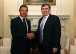 Denmark's Prime Minister Anders Fogh Rasmussen and British Prime Minister Gordon Brown  at 10 Downing Street recently. The two held a private one-on-one meeting. 