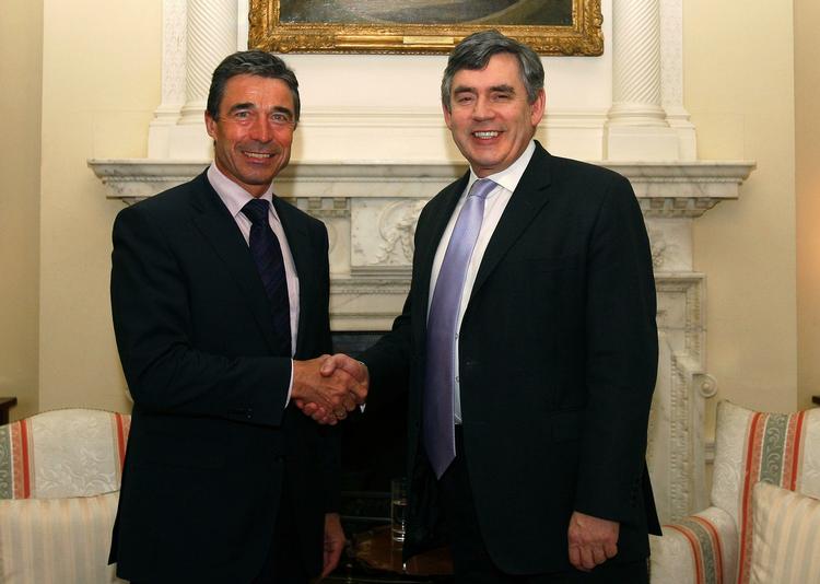Denmark's Prime Minister Anders Fogh Rasmussen and British Prime Minister Gordon Brown  at 10 Downing Street recently. The two held a private one-on-one meeting. 
