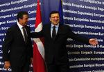Statsminister Anders Fogh Rasmussen sammen med EU-kommissionens formand José Manuel Barroso ved dagens pressemøde i Bruxelles. 