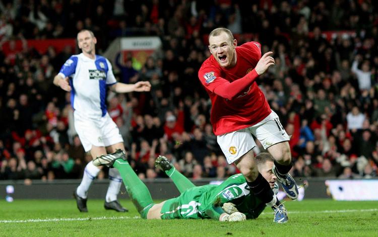 Wayne Rooney efter sin scoring til 1-0 for Manchester United. Rooney har nu scoret i fire kampe i træk. 