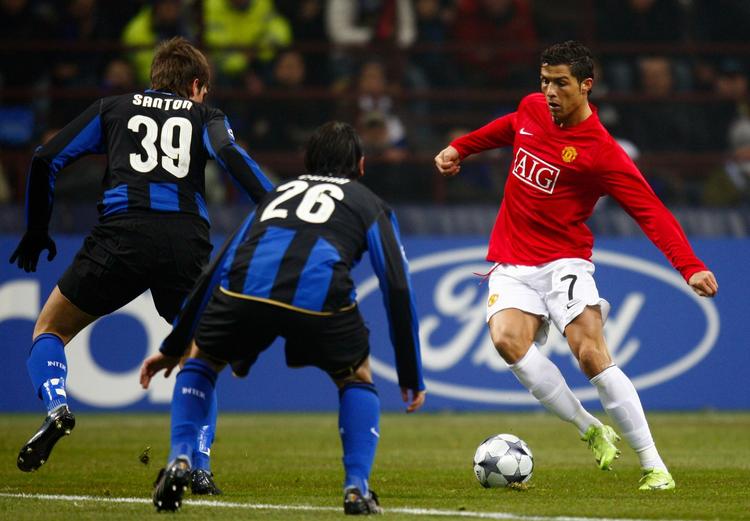 Cristiano Ronaldo (til højre) havde flere gode muligheder mod Inter. 