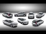 Alle disse volvo-modeller kommer med den brændstofbesparende DRIVe-pakke. Bageste række: V70, XC60, S40. Forrest: S80, C30, V50. 