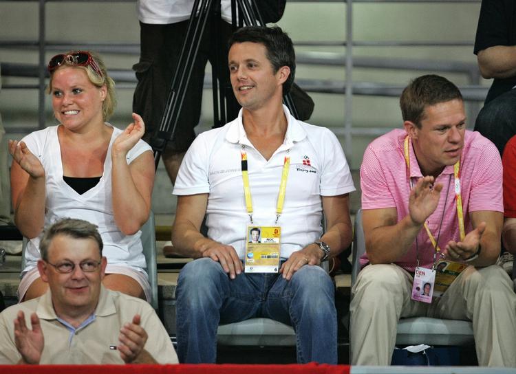 Denmark's Crown Prince Frederik (centre) at the tennis tournament at the Beijing Olympics. 