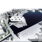 Havneby. Schmidt, Hammer &amp; Lassen, Kristine Jensens Tegnestue m.fl. vandt i går Århus’ arkitektkonkurrence om en ny bydel ved vandet med multimediehus (i forgrunden). Hele projektet inklusive trafikomlægninger vil stå klar i 2015, Multimediehuset et år før. 