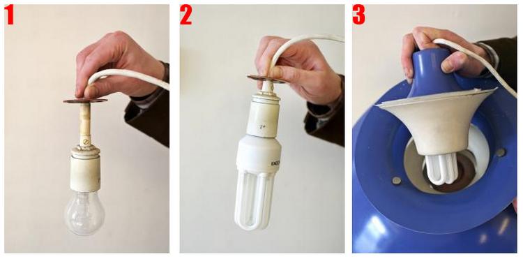En-to-tre - det er nemt at få plads til en a-pære i PH-lampen. Foto: Jens Dresling. 