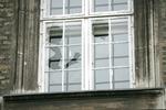Shattered windows at the Education Ministry. 