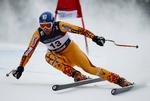 Manuel Osborne-Paradis på vej ned ad løjpen under dagens styrtløbskonkurrence i Kvitfjell. 