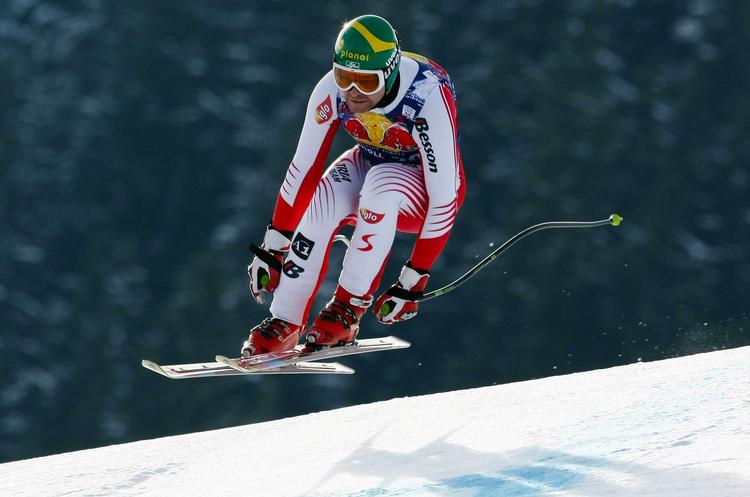 Klaus Kroell i flyvende stil - her tidligere på sæsonen i Kitzbuhel - vandt styrtløbet på Kvitfjell i Norge. Arkivfoto. 