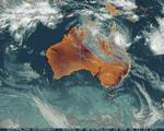 I 2006 hærgede cyklonen Larry den nordøstlige del af Australien. Satellitbillede. 
