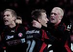 Trods en scoring er Danny Olsen (i midten) ikke helt tilfreds. 